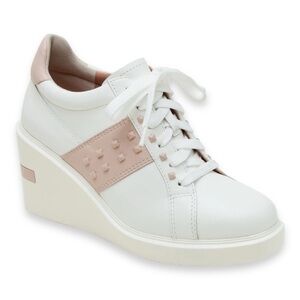 Paolo White and Pink Wedge Sneakers